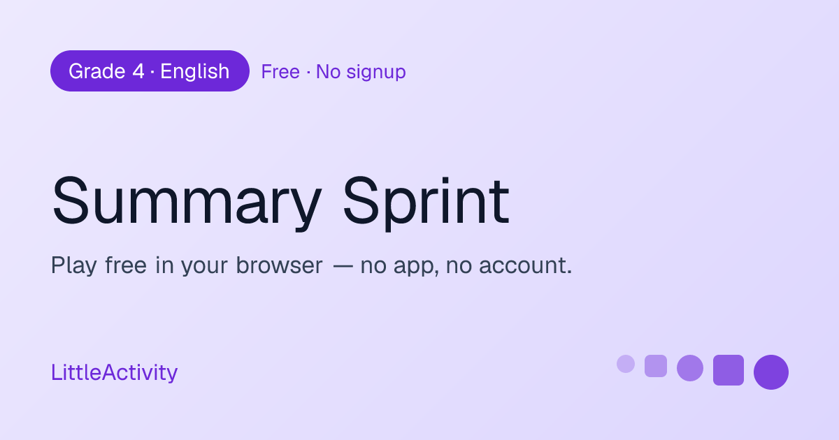 Summary Sprint — Free 4th Grade English Language Arts Game for Kids ...